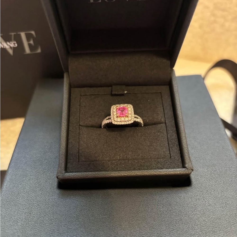 Vera Wang Pink Sapphire and Diamond Ring. Size 6.5